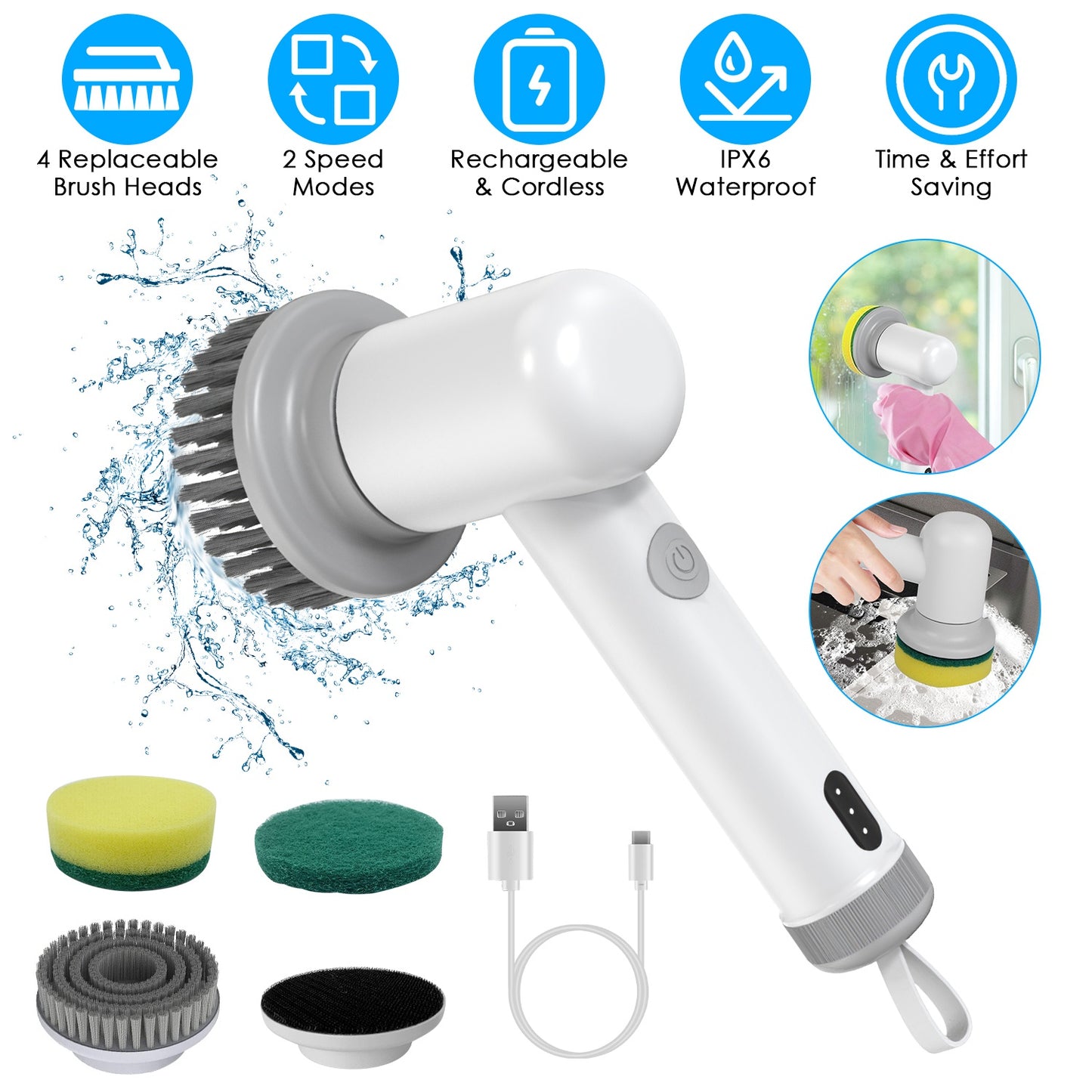 Scrubexa™ Electric Spin Scrubber – Cordless Power Cleaning Brush with 3 Heads