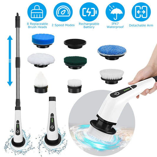 Scrubexa-Cordless Electric Spin Scrubber – Rechargeable, 8 Heads, 2 Speeds