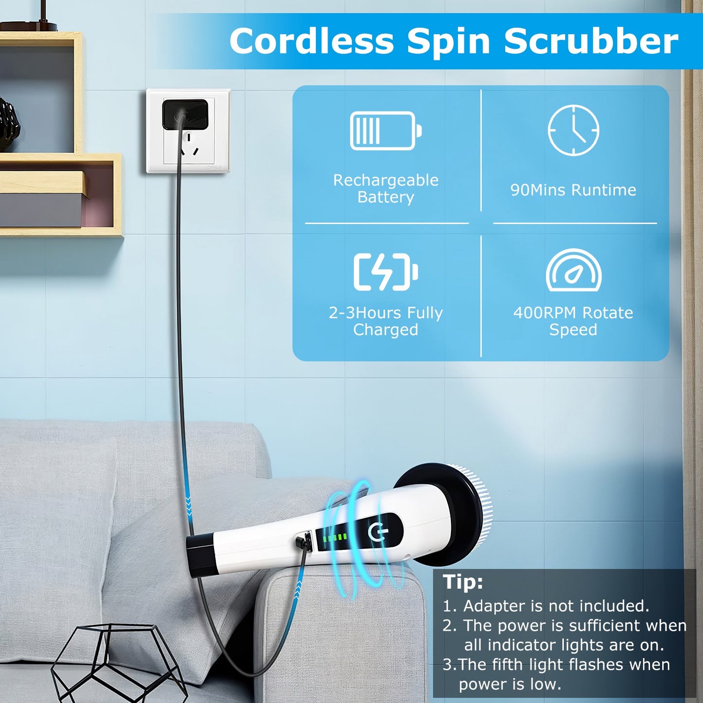 Scrubexa-Cordless Electric Spin Scrubber – Rechargeable, 8 Heads, 2 Speeds