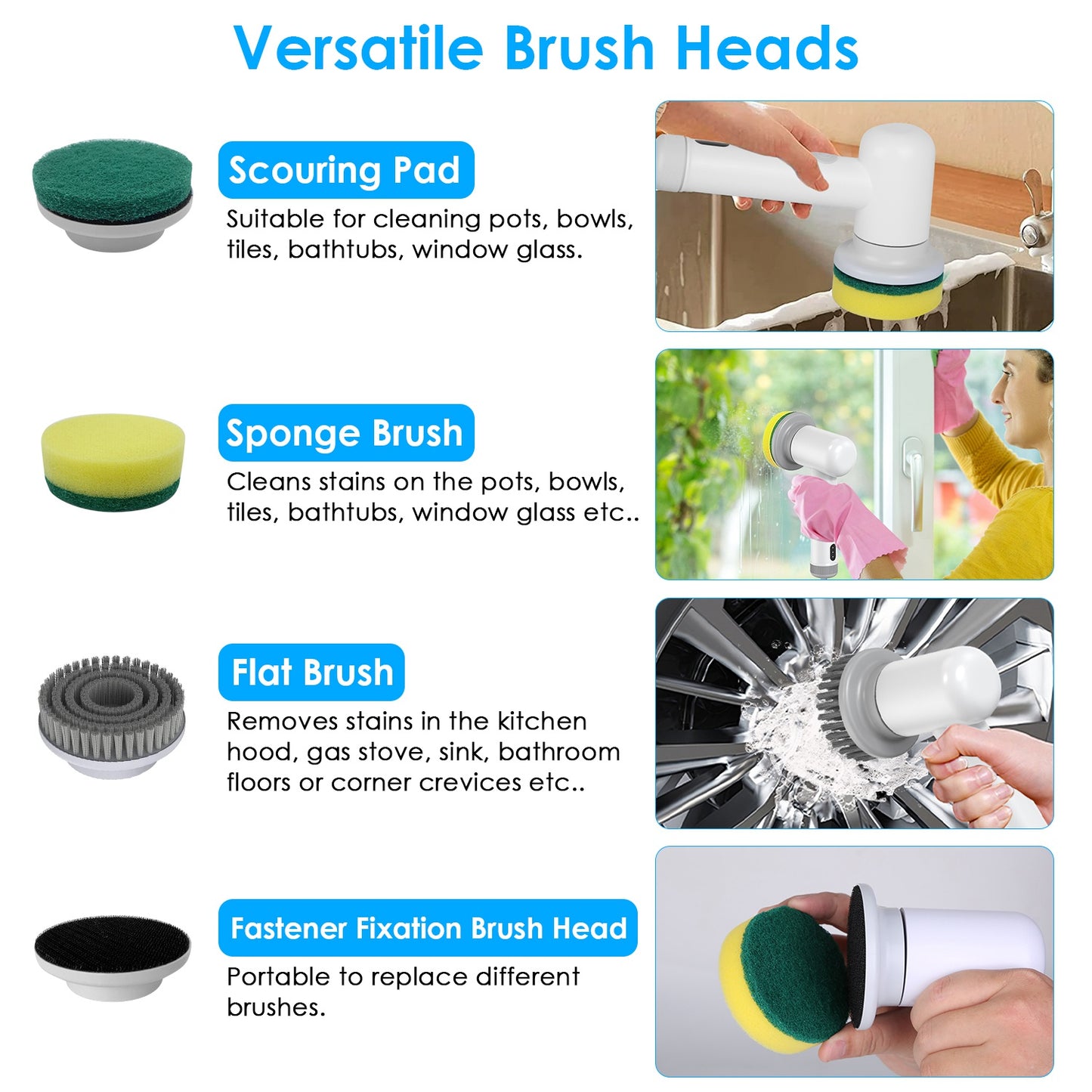 Scrubexa™ Electric Spin Scrubber – Cordless Power Cleaning Brush with 3 Heads