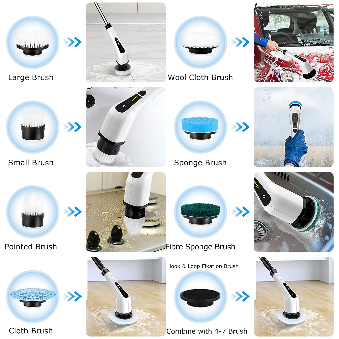 Scrubexa-Cordless Electric Spin Scrubber – Rechargeable, 8 Heads, 2 Speeds